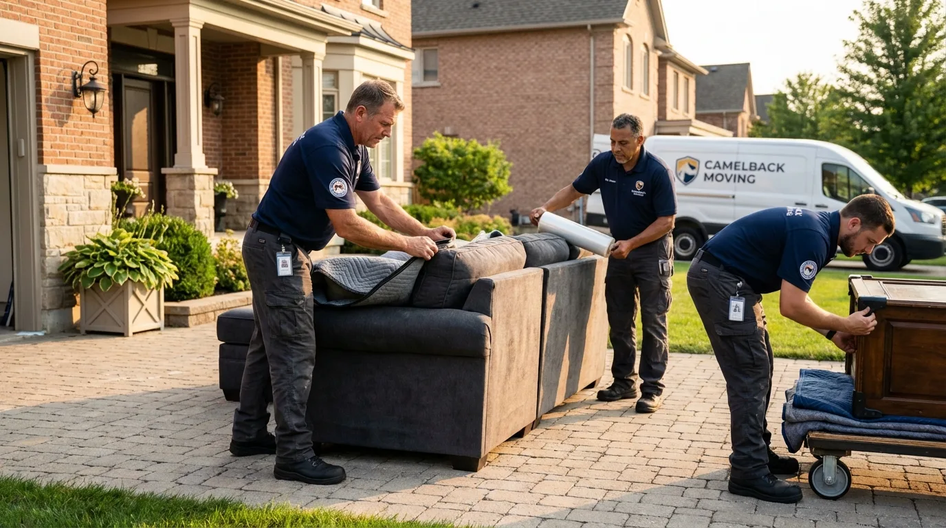 Large estate moving crew wrapping furniture in Denison, TX