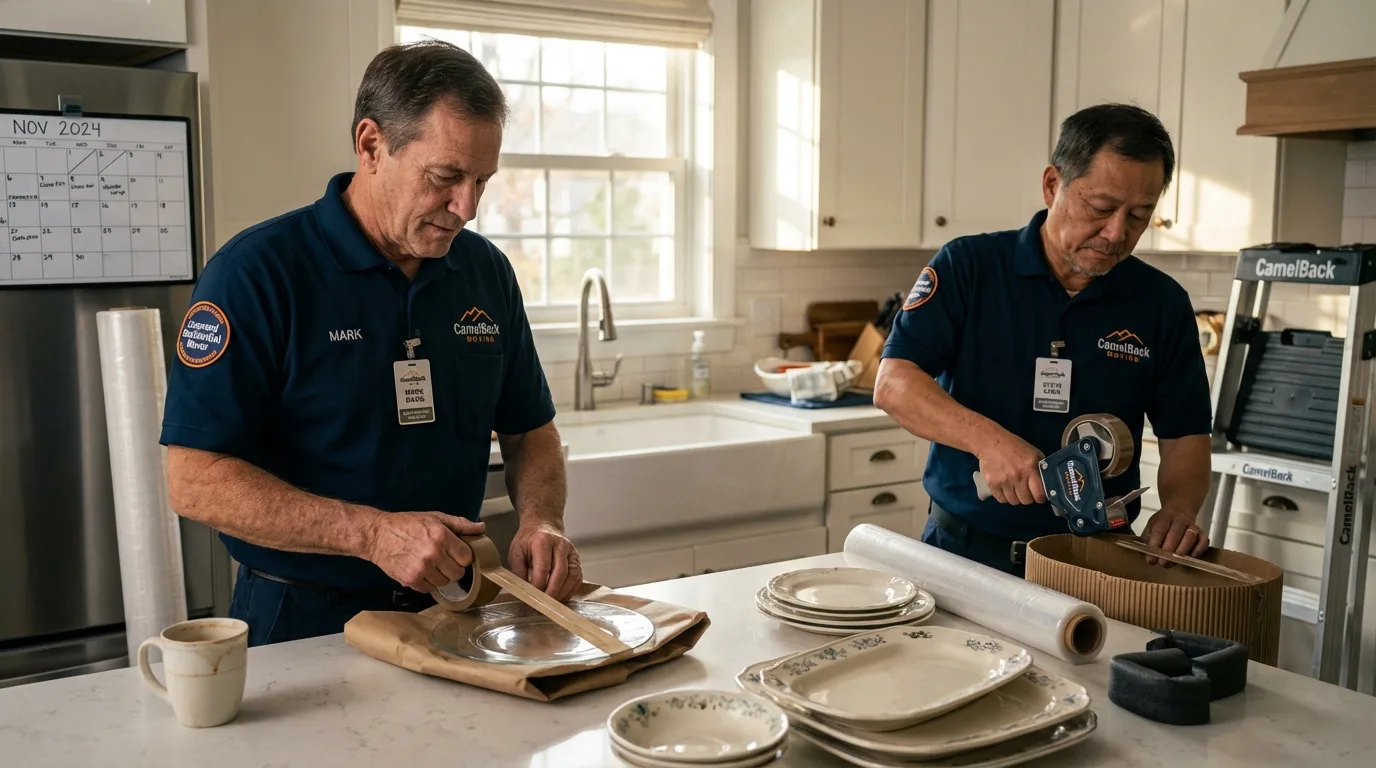 Professional crew packing kitchen dishware in Denison, TX